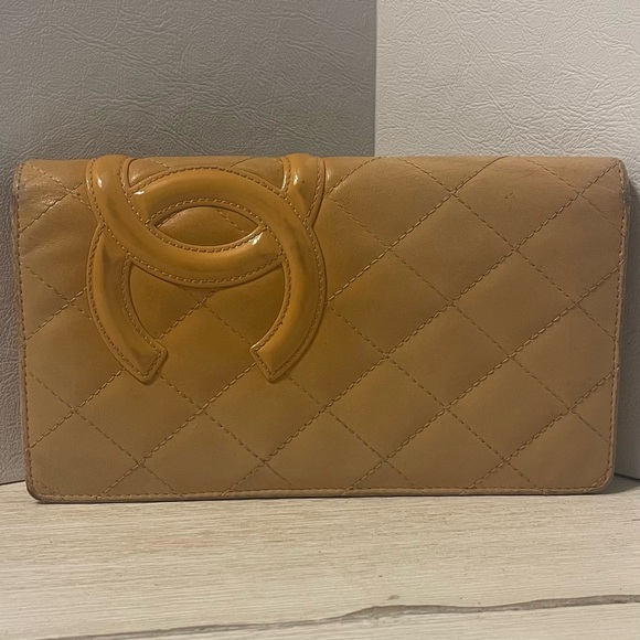 CHANEL Handbags - Chanel 2005-2006 Cambone Lambskin Beige Orange Long Quilted Wallet